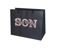 Son Happy Birthday Gift Bag - Holographic Glitter Gift Bag with Rope Handles and Tissue Paper - Birthday Ideas Son (Large)