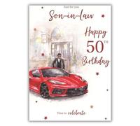 Son-in-Law 50th Birthday Card - Age 50 - Sports Car Design - Special Finish - Made in the UK