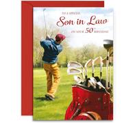 Son in Law 50th Golf Birthday Card - Medium Sized Card (A5 Size -148mm x 210mm) with Envelope