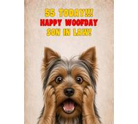 Son in Law 55th Birthday Card (Funny Surprised Yorkshire Terrier Dog)