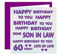Son In Law 60th Happy Birthday Card - Happy Birthday To You Dear Son In Law - Perfect Purple Design - 60 Today