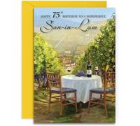 Son in Law 75th Birthday Card - Sunshine and Wine - Medium Sized Card (A5 Size -148mm x 210mm) with Yellow Envelope