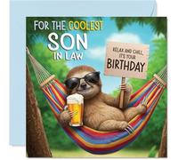Son in Law Birthday Card - Chilled Out Sloth - Happy Birthday Card for Son in Law from Mother Mum Father Dad, 145mm Bright and Colourful Bday Greeting Cards