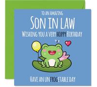 Son in Law Birthday Card - Cute Frog - Happy Birthday Card for Son in Law from Mother Mum Father Dad, 145mm Bday Greeting Cards