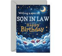 Son in Law Birthday Card - Starry Night Moon Clouds - Happy Birthday Card for Son in Law from Mother in Law Mum Father Dad, 5x7 Inch Male Bday Greeting Cards