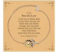 Son In Law Birthday Gifts from Father In Law, Supporting Sunflower Bracelet for Son In Law Graduation Christmas for Son In Law You are braver than you believe, stronger than you seem and most, Small,