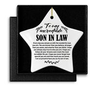 Son in Law Christmas Ornament Gift, to My Incredible Son in Law, Birthday Wedding Keepsake Ornament Gift for Son from Mother Father in Law, Christmas Tree Star Shape Ceramic Ornament Decor