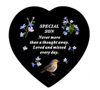 Son Memorial Heart Plaque - Graveside Ornament with Robin & Forget-Me-Not Design