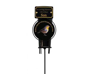 Son Metal Robin Spike Vase With Black Plastic Insert Graveside Memorial Flower Holder Vase - Durable Metal Spike Grave Decoration Elegant Tribute for Loved Ones