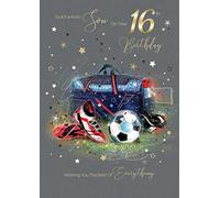 Son Milestone 16th Birthday Greeting Card - Sports Enthusiast - from the Stunning Grayson Design Range - Glitter & Foil Finished with Gold Envelope (16th)
