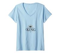 Son of The King: Royal Christian Faith Emblem V-Neck T-Shirt, Women, Baby Blue, S
