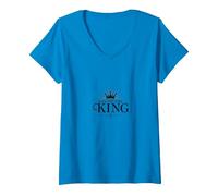 Son of The King: Royal Christian Faith Emblem V-Neck T-Shirt, Women, Sapphire, M