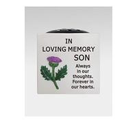 Son Thistle Memorial Flower Vase - Square Rose Bowl - Grave Plaque Tribute Ornament