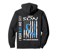 Son Type 1 Diabetes Awareness USA Flag Back Print Graphic Pullover Hoodie