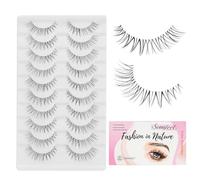 SONAFEEL Natural Eyelashes Korean Japanese Asian Lashes with Clear Band 10mm 10Pairs Wispy Spiky Lashes Pack Short Natural False Lashes
