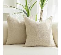 SONAICHTE Decorative Throw Pillow Covers 18x18 cm Set of 2 Textured Boucle Beige Summer Pillows for Couch, Bed, Living Room & Patio Garden