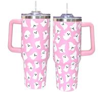 Sonalied 5D Printed Pink Halloween Ghost Tumbler with Lid and Straw - Spooky Ghost Cup Halloween 40 oz Tumbler with Handle Water Bottle Travel Mug Gifts for Women
