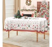 Sonalied White Christmas Tablecloth Oval 60 x 120 Inch, Waterproof Machine Washable Polyester Elegant Xmas Tablecloth Oval Holiday Christmas Table Cloth Oval Table Cover