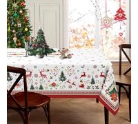 Sonalied White Christmas Tablecloth Rectangle 60 x 120 Inch, Waterproof Machine Washable Polyester Elegant Xmas Tablecloths Rectangular Holiday Christmas Table Cloth Rectangle Table Cover