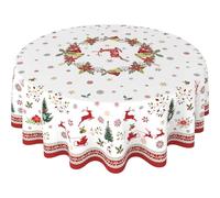 Sonalied White Christmas Tablecloth Round 60 Inch, Waterproof Machine Washable Polyester Elegant Xmas Tablecloth Round Holiday Christmas Table Cloth Round Table Cover