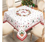 Sonalied White Christmas Tablecloth Square 70x70 Inch, Waterproof Machine Washable Polyester Elegant Xmas Tablecloth Square Holiday Christmas Table Cloth Square Table Cover