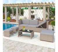 Sonara 4-6 Seater Rattan Garden Furniture Seating Group With Table & Stool