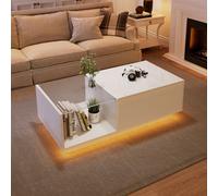 Sonara Modern White High Gloss Lift Up Coffee Table With App Led Lights & Glass Top - Multifunctional Space Saving Side Tea Table