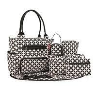 SONARIN 7pcs Nappy Changing Bag Set,Multifunction Mummy Tote Bag Baby Changing Bag Shoulder Handbag Travel Diaper Bag with Bottle Bag Changing Mat and Stroller Straps(Black & White)