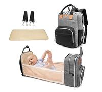 SONARIN Baby Changing Bag Backpack,Large Capacity Waterproof Nappy Changing Bag with Baby Cot,Multi-Function Travel Diaper Bag with USB Port,Stroller Straps & 3X Insulated Bottle Pockets(Grey&Black)