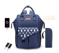 SONARIN Baby Nappy Changing Backpack Bag with Changing Mat,Baby Bottle Bag,2 Stroller Straps,Diaper Bag with USB Charging Port,Waterproof, Large Capacity,Stylish and Durable(Blue)