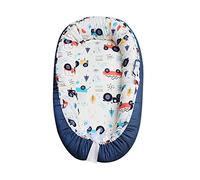 SONARIN Baby Nest for Newborn and Babies,Double Sided,Baby Bassinet for Bed/Lounger/Nest/Pod/Cot Bed/Sleep, Breathable,100% Cotton Hypoallergenic,Portable(Blue Car)