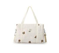 SONARIN Embroidery Baby Nappy Changing Tote Bag,Stylish Large Capacity Cotton Baby Changing Bag Durable Portable Travel Baby Diaper Bag with 2 Stroller Straps(Bear)