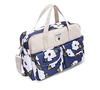 SONARIN Large Capacity Baby Nappy Changing Tote, Multi-Function Waterproof Baby Satchel Messenger Travel Diaper Bag with Shoulder Strap & Changing Mat (Blue White Flowers)