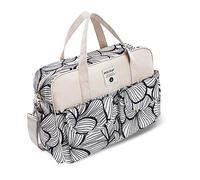 SONARIN Large Capacity Baby Nappy Tote Bag, Multi-Function Waterproof Baby Changing Satchel Messenger Travel Diaper Bag with Shoulder Strap & Changing Mat (Black & White Petals)