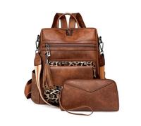 SONARIN PU Backpack Purse for Women,Waterproof Vintage Fashion Women Backpack Handbag Casual Daypack,Convertible Ladies Shoulder Bag with Wristlet for School Work Travel(Brown+Leopard)