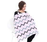SONARIN Stripes Premium Breastfeeding Nursing Covers,4 in 1 Multifunction,with Storage Bag & Towel Corners,Nursing Scarf,Breathable & Lightweight(Pink & Brown)