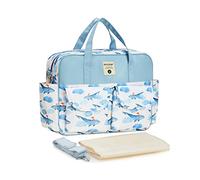 SONARIN Stylish Large Capacity Baby Nappy Changing Tote Bag,Waterproof Baby Changing Bag Satchel Messenger Bag Portable Travel Diaper Bag with Shoulder Strap & Changing Mat(Whale)