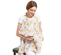 SONARIN Stylish Premium Breastfeeding Nursing Covers,Flower Pattern,with Storage Bag & Towel Corners,4 in 1 Multifunction,Nursing Scarf,Breathable & Lightweight(Yellow)