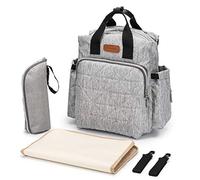 SONARIN Stylish Waterproof Baby Nappy Changing Backpack with Changing Mat,Diaper Bag,Stroller Strap,Travel Backpack Organizer,USB Interface, Large Capacity(Grey)