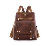 SONARIN Waterproof Backpack Women,Vintage PU Leather Women Fashion Backpack Anti-Theft Lightweight Casual Daypack Travel Backpack School College Bag for Girls Ladies(Brown)