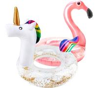 Sonarun 2 Pcs 47 inch Inflatable Confetti Flamingo Unicorn Pool Float Inflatable Glitter Sequin Flamingo Pool Tube Blow Up Spark Unicorn Swim Ring Lounger for Adults Summer Beach Pool Toys