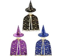 Sonarun 3 Set Kids Wizard Cape Set Witch Cloak with Hat Halloween Wizard Role Play Costumes for Boys Girls Dress Up Halloween Wizard Theme Party Cosplay Favors, 3 Colors