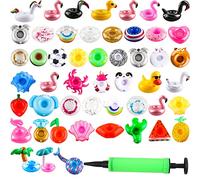 Sonarun 50 Pack Inflatable Drink Holders Float Toy Inflatable Pool Cup Coasters Pool Float Swimming Drinking Holder with Air Pump for Swimming Pool Beach Holiday Party Supplies