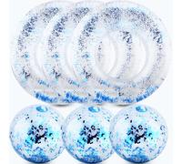 Sonarun 6 Pcs Inflatable Glitter Clear Pool Float Tube Glitter Beach Ball Include 3 Pcs Inflatable Confetti Swim Ring 3 Pcs Inflatable Confetti Beach Ball for Adult Teen Beach Water Pool Party
