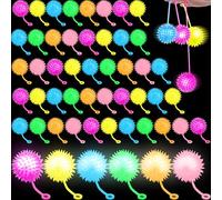 Sonarun 60 Pack 2.6 Inch Light Up Bouncy Balls Multicolor Flashing Balls LED Spike Ball with Rope Grows in the Dark for Classroom Prizes Birthday Party Gifts
