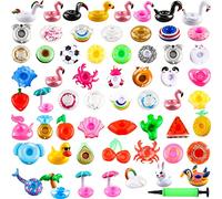 Sonarun 60 Pack Inflatable Drink Holders Inflatable Pool Cup Coasters Inflatable Drinking Cup Holder with Air Pump for Swimming Pool Beach Holiday Party Supplies