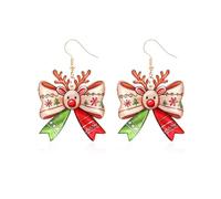 Sonateomber Christmas Bow Dangle Drop Earrings for Women, Holiday Statement Cute Red Green Dangling Xmas Acrylic Earring Party Outfit Accessories Costumes Fashion Jewelry Gift, Brass, No Gemstone