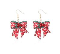Sonateomber Christmas Bow Dangle Drop Earrings for Women, Holiday Statement Cute Red Green Dangling Xmas Acrylic Earring Party Outfit Accessories Costumes Fashion Jewelry Gift, Brass, No Gemstone