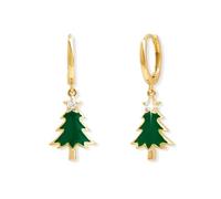 Sonateomber Christmas Tree Dangle Drop Earrings for Women,Holiday Dainty Cute Xmas Gold Enamel Dangling Hoop Santa Earings Party Outfit Accessories Costumes Jewelry Gift, Brass, Cubic Zirconia