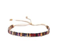 Sonateomber Flat Tila Beaded Adjustable Braided Friendship Stand Bracelets for Women Handmade Boho Charm Square Beads Stackable Bracelet Friend Holiday Jewelry Gift, 5.5 UK, Glass, no gemstone